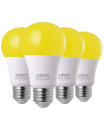 EDISHINE Dusk to Dawn 9W (60W Equivalent) A19 Non-Dimmable Yellow Light Bulb (4 Pack)-HLBA19H-B2B