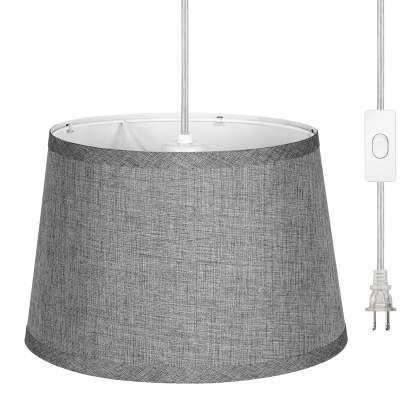 EDISHINE Plug in Pendant Light, Hanging Light with 15Ft Clear Cord, On/Off Switch, White Fabric Shade, Pendant Light Fixture for Bedroom, Kitchen, Living Room, Dining Table-HPIP08C