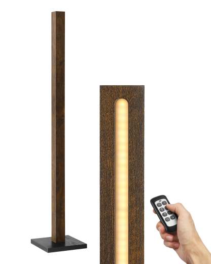 EDISHINE 46" Dimmable Wood Corner Floor Lamp with Remote, 7 Color Temperature-HFLK02V