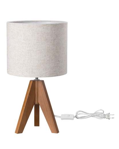 EDISHINE 14.2″ Light Brown Wooden Tripod Table Lamp, 1 Pack-HLTL05Q