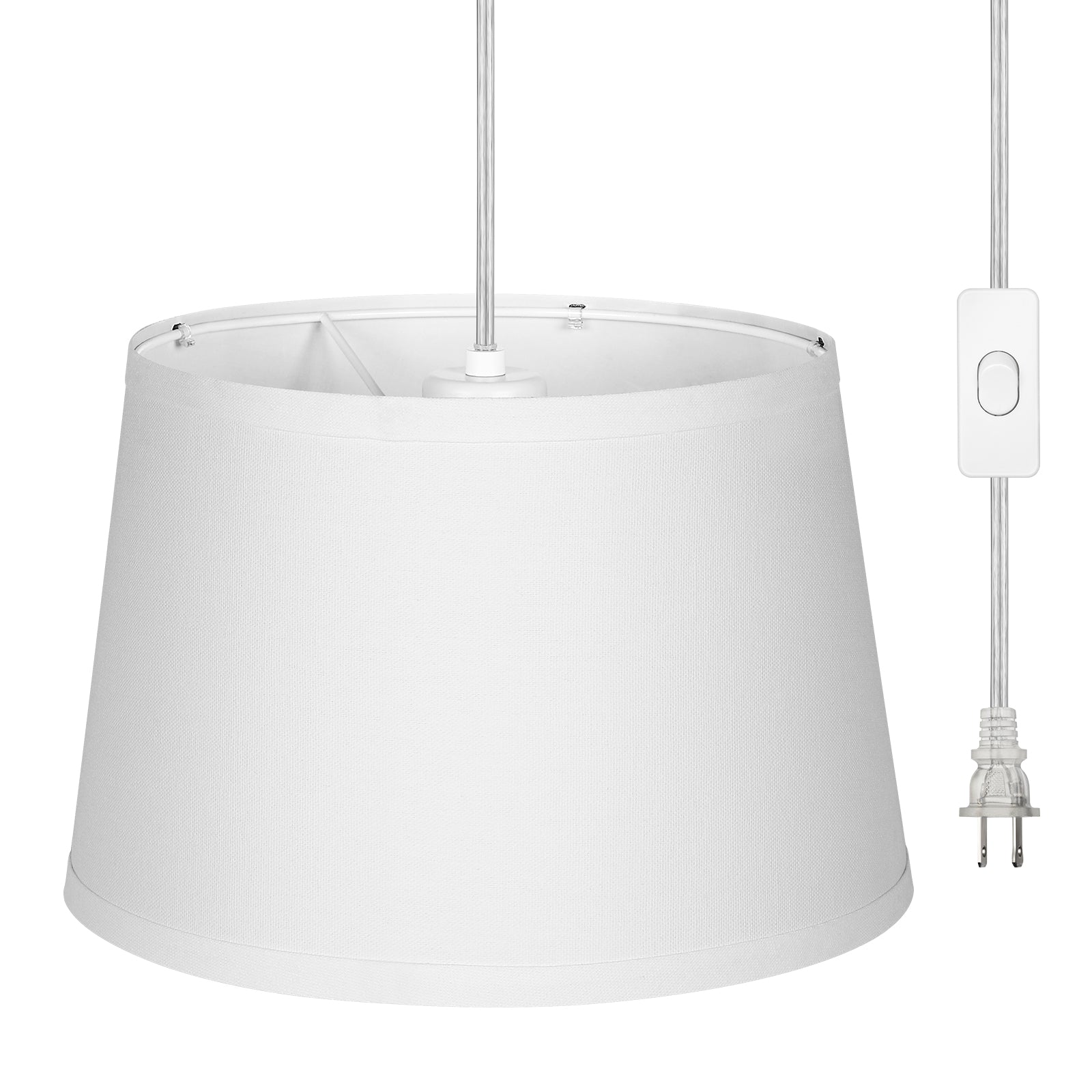 EDISHINE Plug in Pendant Light, Hanging Light with 15Ft Clear Cord, On/Off Switch, White Fabric Shade, Pendant Light Fixture for Bedroom, Kitchen, Living Room, Dining Table-HPIP08B