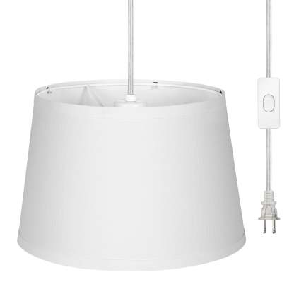 EDISHINE Plug in Pendant Light, Hanging Light with 15Ft Clear Cord, On/Off Switch, White Fabric Shade, Pendant Light Fixture for Bedroom, Kitchen, Living Room, Dining Table-HPIP08B