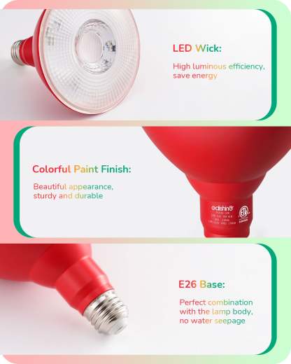 EDISHINE PAR38 Dimmable 18W(120W Equivalent) E26 Base Red & Green Flood Light Bulb, 2 Pack-HDCP38E-B2B