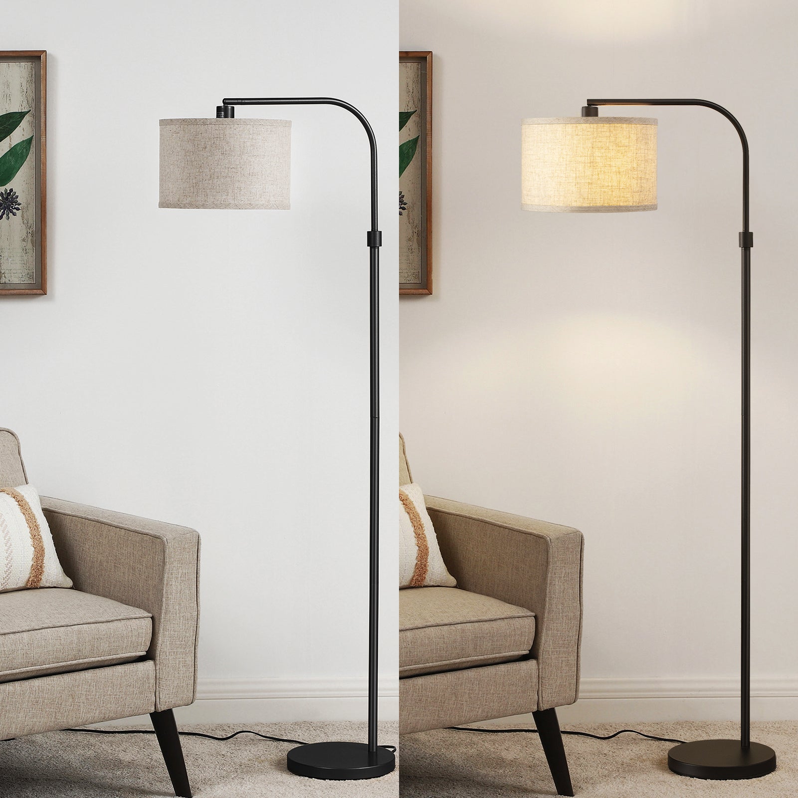 EDISHINE 62" Black Arched Floor Lamp-HLFL04H