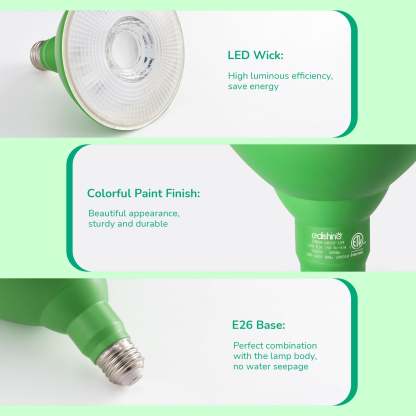 EDISHINE 18W Dimmable Green Flood Light Bulbs (2 Pack)-HLBP38E
