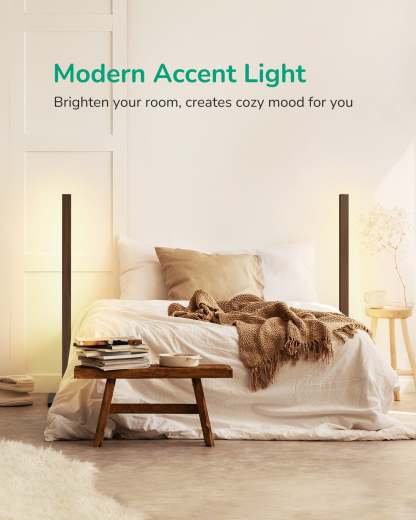 EDISHINE 46" Dimmable Wood Corner Floor Lamp with Remote, 7 Color Temperature-HFLK02V