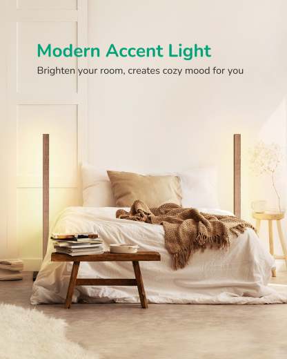 EDISHINE 46" Dimmable Wood Corner Floor Lamp with Remote, 7 Color Temperature-HLFL02V