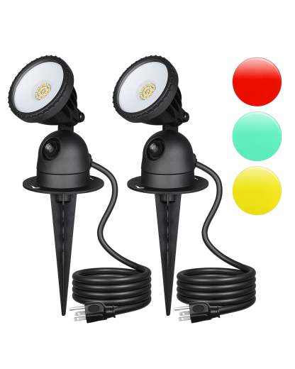 淘汰下架EDISHINE 120V LED Spotlight with Dusk to Dawn Light Sensor & 3ft Extension Cord & 3 Lenses (2 Pack)-HGSL04D