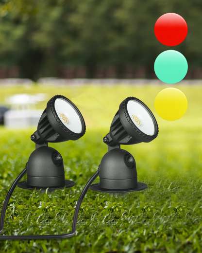 淘汰下架EDISHINE 120V LED Spotlight with Dusk to Dawn Light Sensor & 3ft Extension Cord & 3 Lenses (2 Pack)-HGSL04D