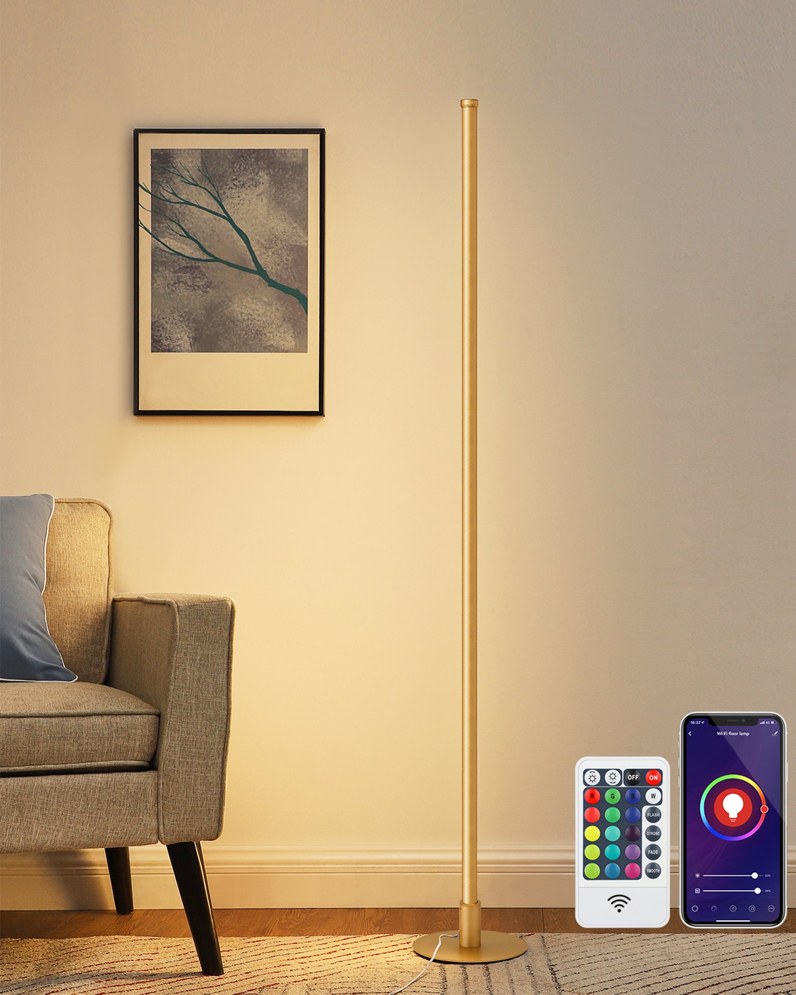 EDISHINE 57.5" Dimmable Smart WiFi Floor Lamp with App & Remote Control-HFLG02W