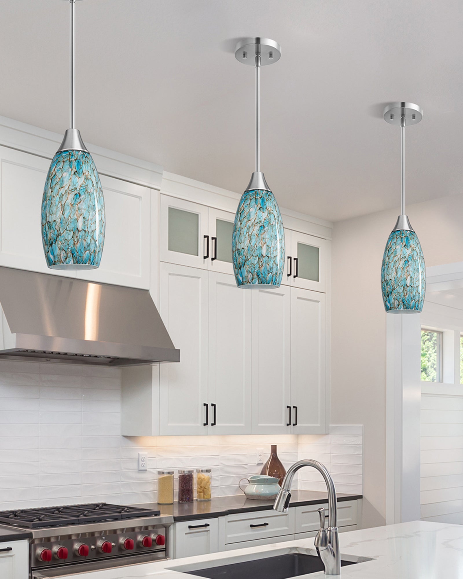 EDISHINE Handcrafted Art Glass Pendant Light Fixtures, Adjustable Cord (1 Pack)-HHPL08B
