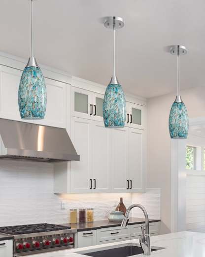 EDISHINE Handcrafted Art Glass Pendant Light Fixtures, Adjustable Cord (1 Pack)-HHPL08B