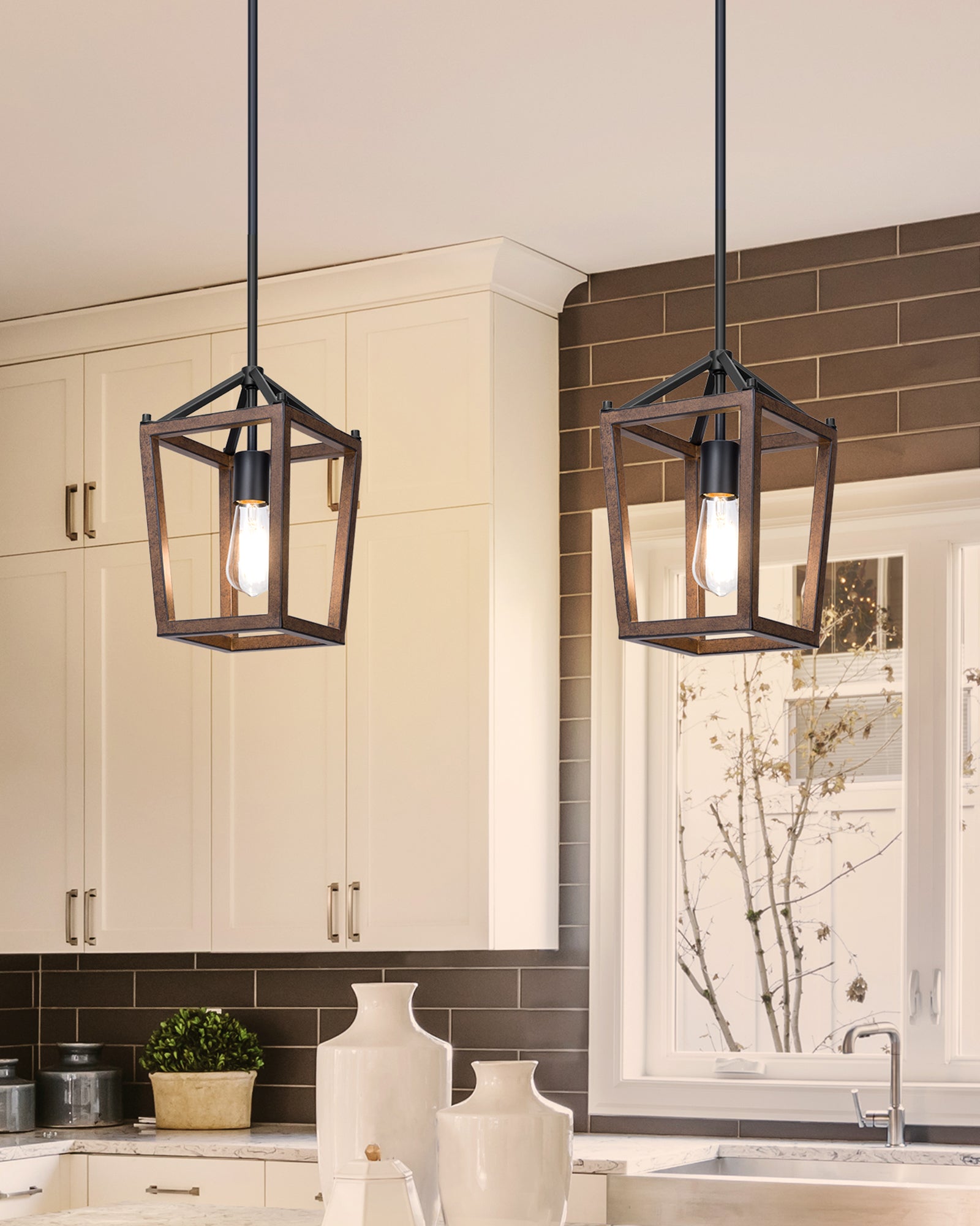 EDISHINE Industrial Farmhouse Adjustable Height Pendant Lights (1 Pack)-HHPL09B-B2B
