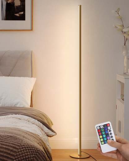 EDISHINE  57.5" RGBW, Mood Lighting, LED Corner Floor Lamp with Remote, Gold, 1 Pack-F1HFLG02R