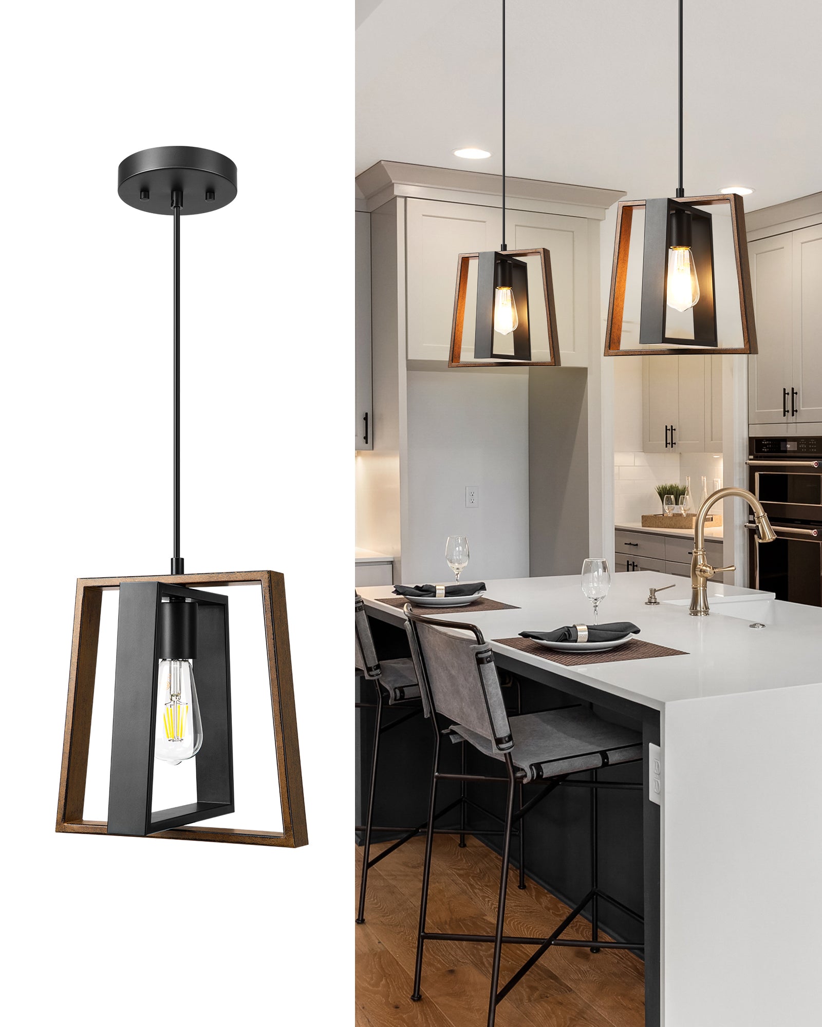 EDISHINE Pendant Lights, 48" Adjustable Pipes (1 Pack)-HHPL14A-B2B