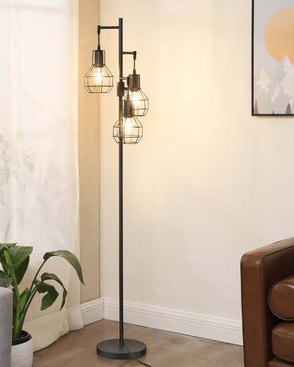 EDISHINE Dimmable Black Industrial Floor Lamp with 3 LED Bulbs-HLFL03G