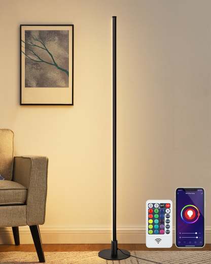 EDISHINE  Black RGBW, Mood Lighing, Smart WiFi Dimmable Floor Lamp with App & Remote Control, 1 Pack-HFLK02W