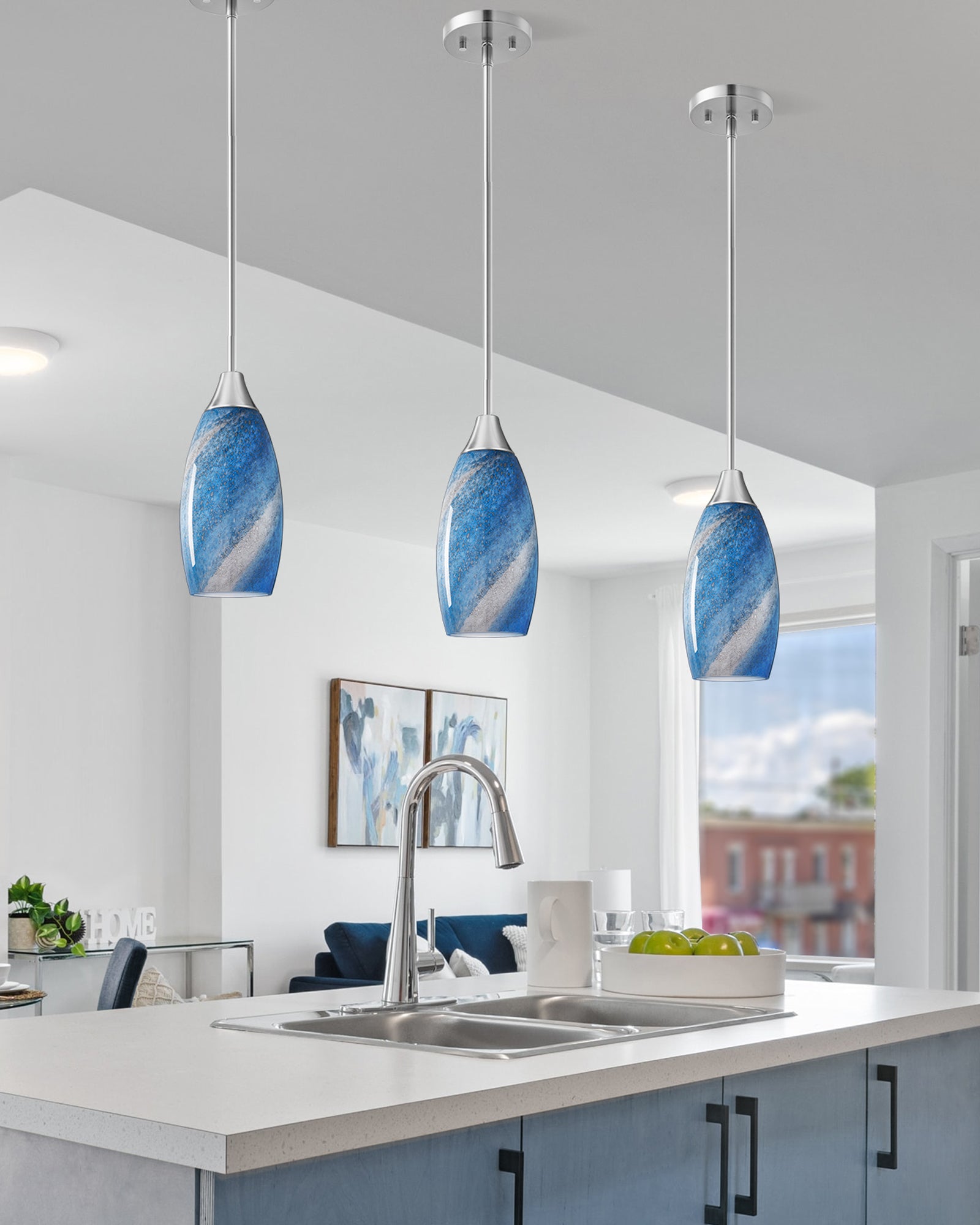 EDISHINE Handcrafted Art Glass Pendant Light Fixtures, Adjustable Cord (1 Pack)-HHPL08C