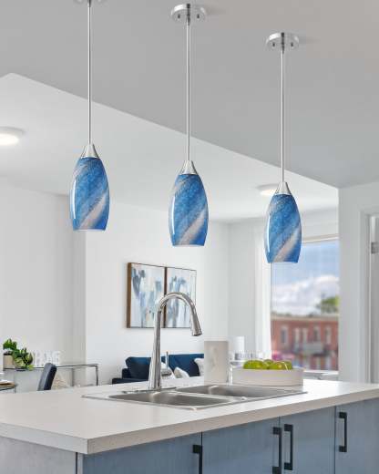 EDISHINE Handcrafted Art Glass Pendant Light Fixtures, Adjustable Cord (1 Pack)-HHPL08C