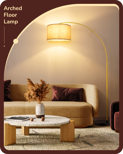 EDISHINE 75.6" Gold Arc Floor Lamp-HLFL04X