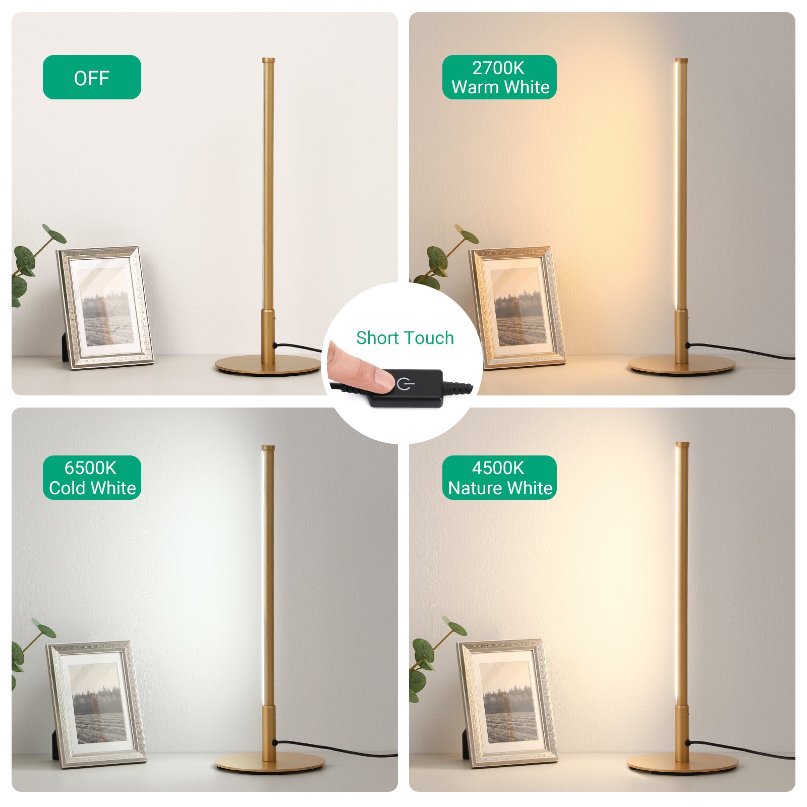 EDISHINE  Dimmable Gold 6W Table Lamp with 3 Colour Temperature & Touch Controller, 1 Pack-HLTL02G