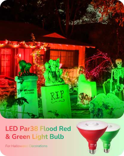 EDISHINE PAR38 Dimmable 18W(120W Equivalent) E26 Base Red & Green Flood Light Bulb, 2 Pack-HDCP38E-B2B