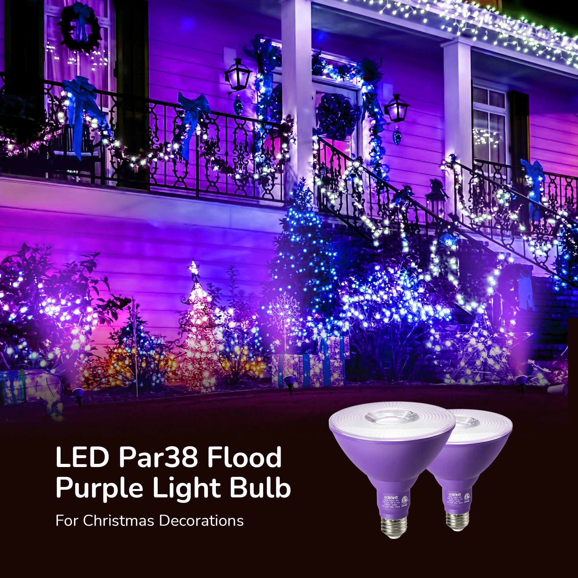 EDISHINE PAR38 Dimmable 18W(120W Equivalent) E26 Base Purple Flood Light Bulb, 2 Pack-HLBP38B