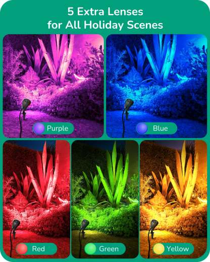 EDISHINE 4.8W 5000K 120V LED Outdoor Spotlight with 5 Extra Lenses (RGB Purple Blue)-HGSL01D