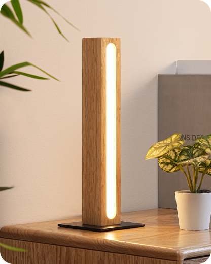 EDISHINE LED Wood Table Lamp, 3-Color Temperature, Stepless Dimmable & Memory Function, Touch Switch-HLTL12K-B2B