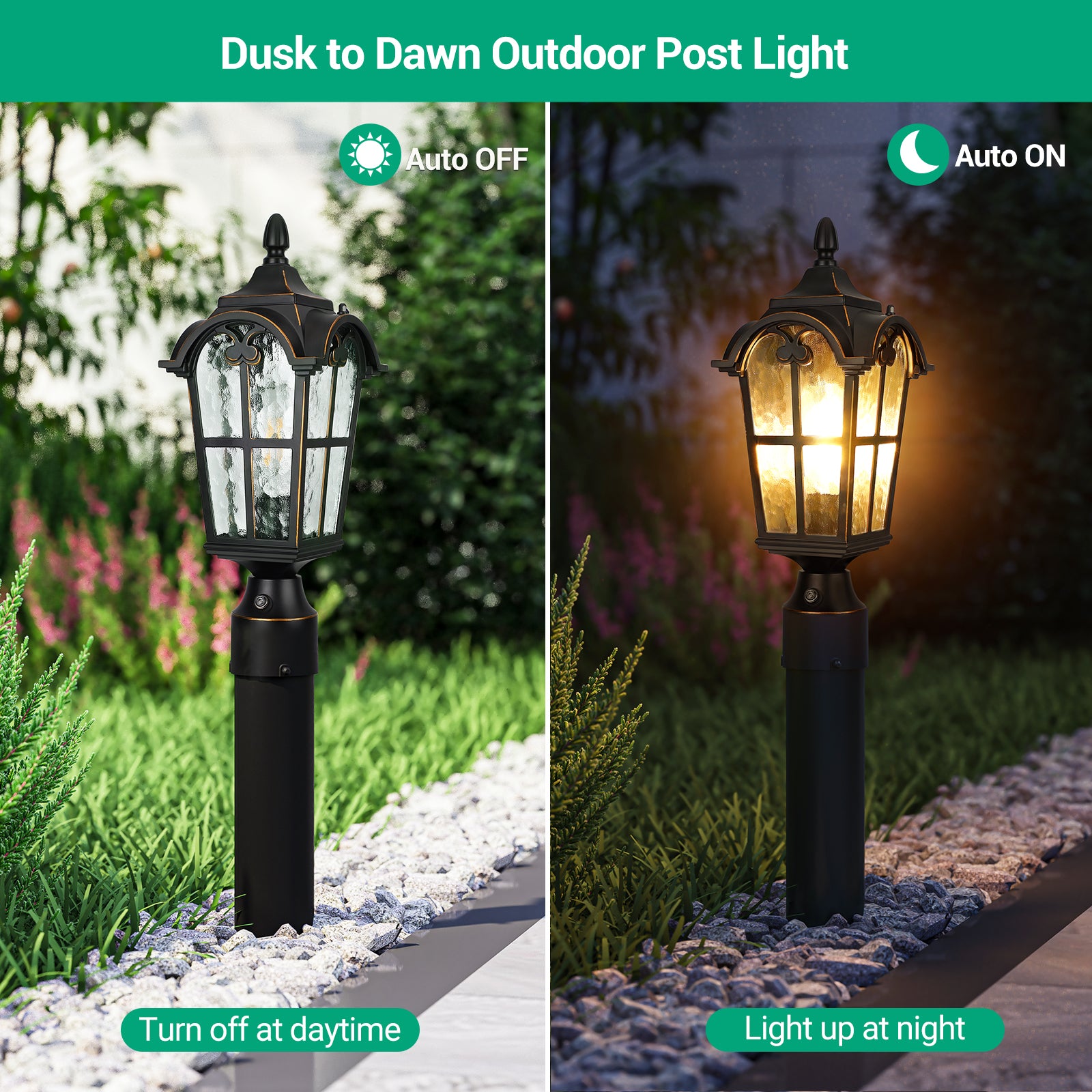 EDISHINE Dusk to Dawn Outdoor Post Light with Pier Mount Base-HOPL01A