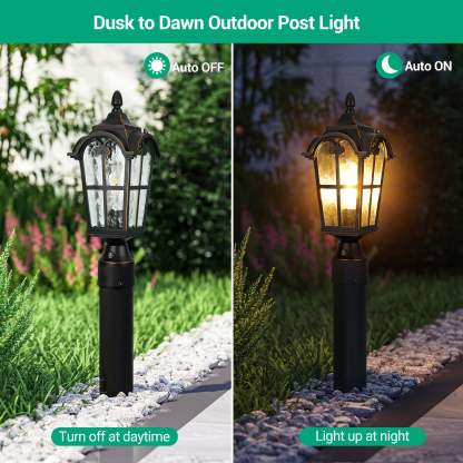 EDISHINE Dusk to Dawn Outdoor Post Light with Pier Mount Base-HOPL01A