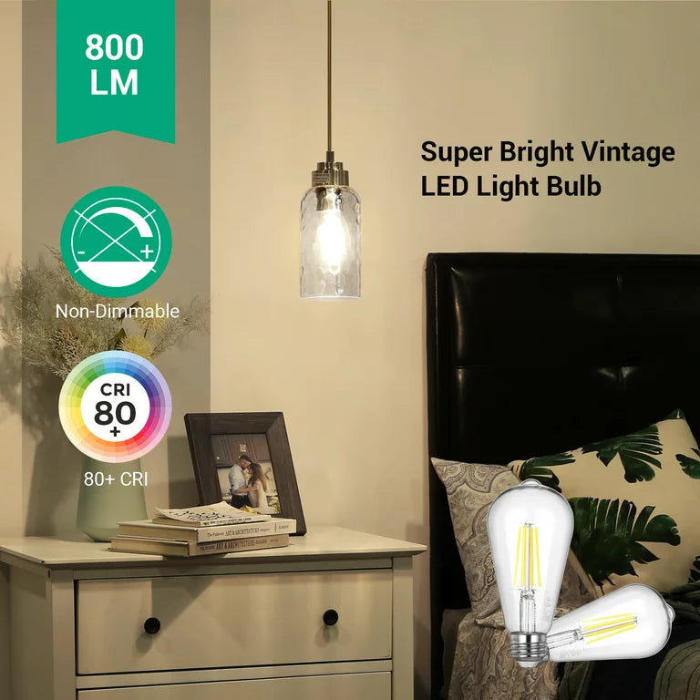 EDISHINE 4-Pack 7W 4000K 800LM ST19 Non-Dimmable LED Edison Bulb E26 Base-HNST19B1