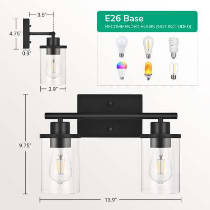 EDISHINE Matte Black Bathroom Light Fixtures-HHVL01B
