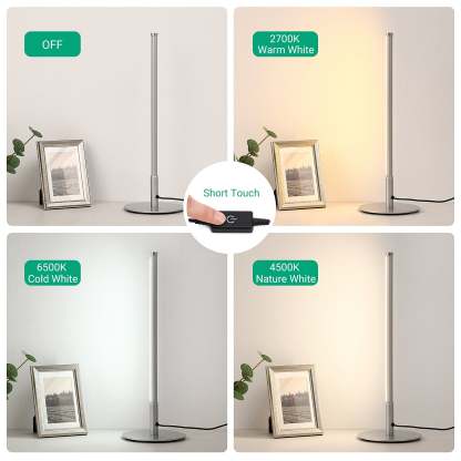 EDISHINE  Dimmable Silver 6W Table Lamp with 3 Colour Temperature & Touch Controller, 1 Pack-HLTL02S