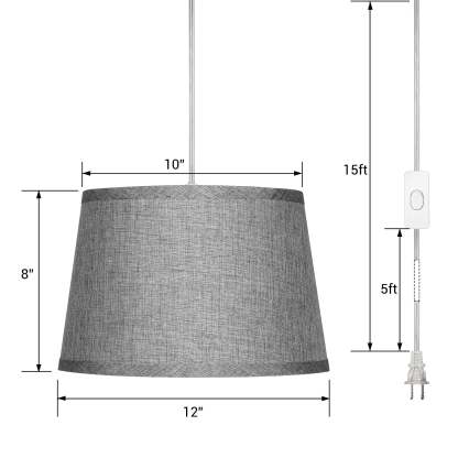 EDISHINE Plug in Pendant Light, Hanging Light with 15Ft Clear Cord, On/Off Switch, White Fabric Shade, Pendant Light Fixture for Bedroom, Kitchen, Living Room, Dining Table-HPIP08C