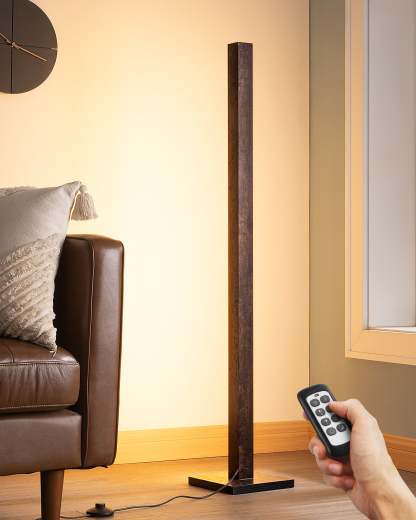 EDISHINE 46" Dimmable Wood Corner Floor Lamp with Remote, 7 Color Temperature-HFLK02V