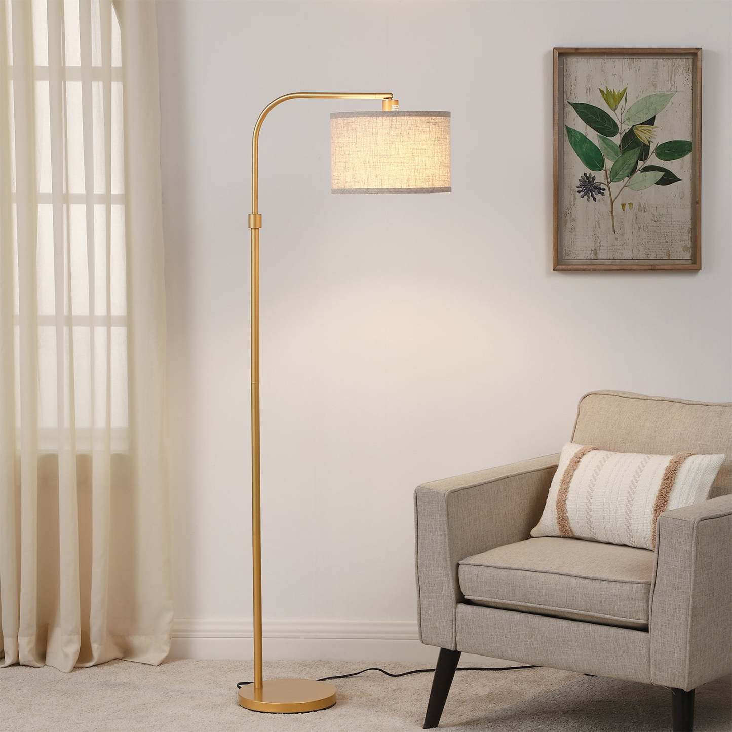 EDISHINE 62" Modern Arched Gold Floor Lamp-HLFL04G
