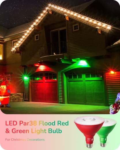EDISHINE PAR38 Dimmable 18W(120W Equivalent) E26 Base Red & Green Flood Light Bulb, 2 Pack-HDCP38E-B2B