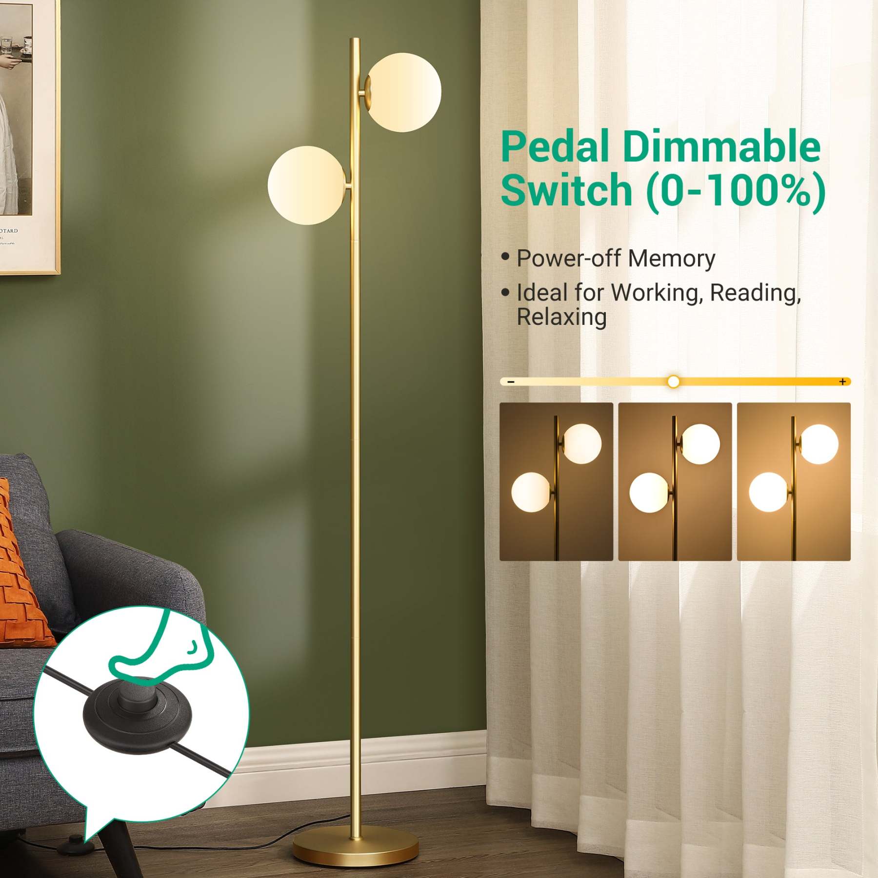 EDISHINE Brass Mid Century Modern Floor Lamp-HLFL08A