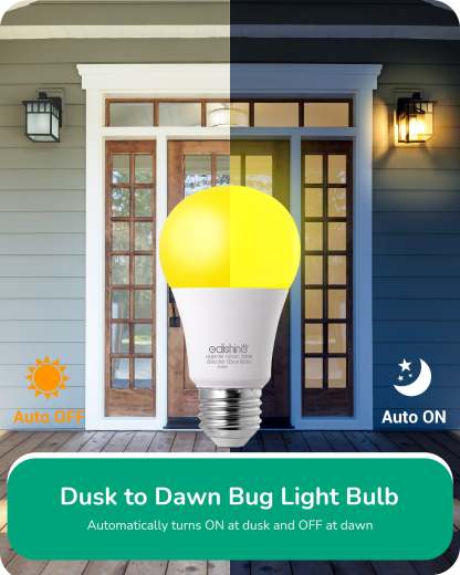 EDISHINE Dusk to Dawn 9W (60W Equivalent) A19 Non-Dimmable Yellow Light Bulb (4 Pack)-HLBA19H-B2B