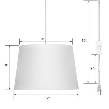 EDISHINE Plug in Pendant Light, Hanging Light with 15Ft Clear Cord, On/Off Switch, White Fabric Shade, Pendant Light Fixture for Bedroom, Kitchen, Living Room, Dining Table-HPIP08B