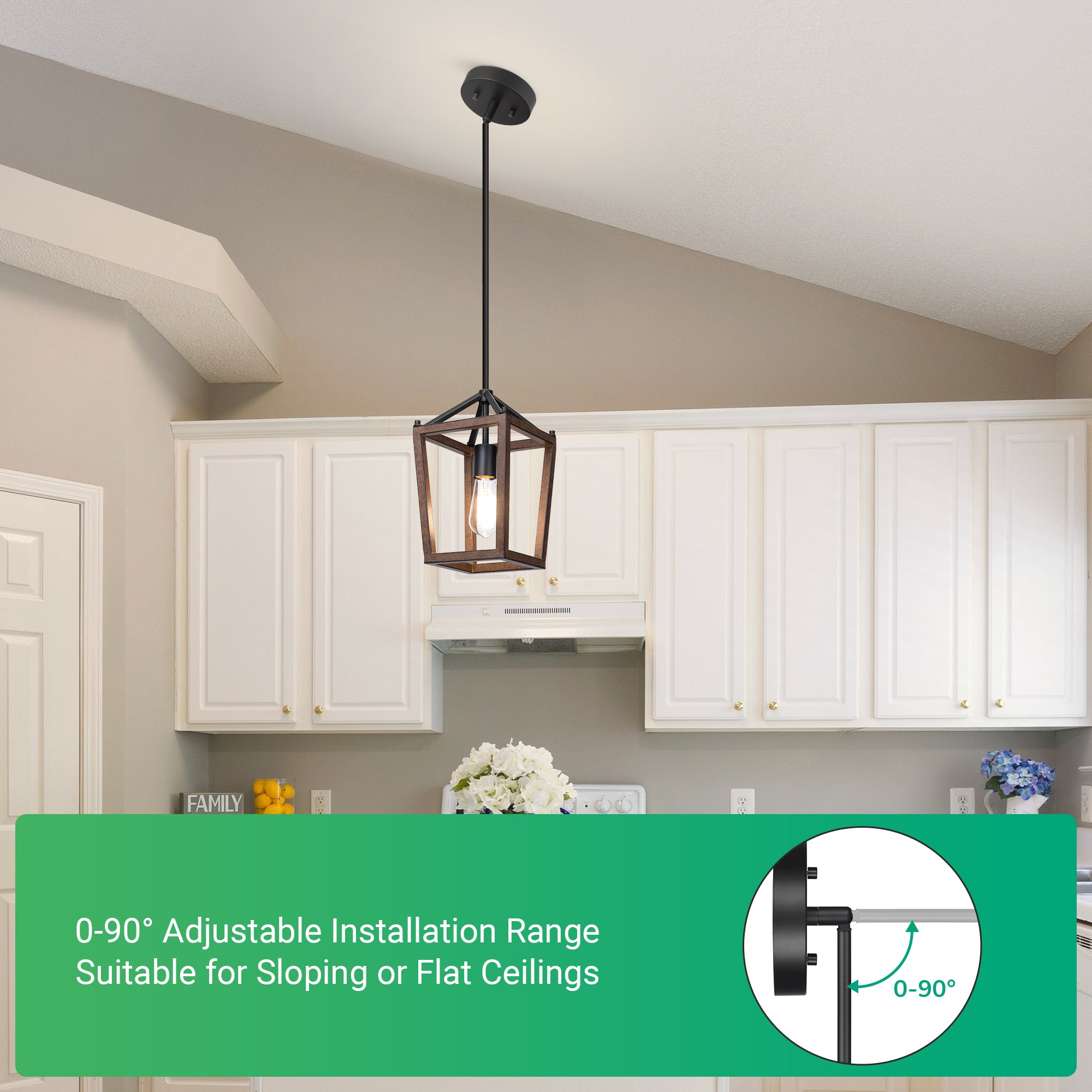 EDISHINE Industrial Farmhouse Adjustable Height Pendant Lights (1 Pack)-HHPL09B-B2B