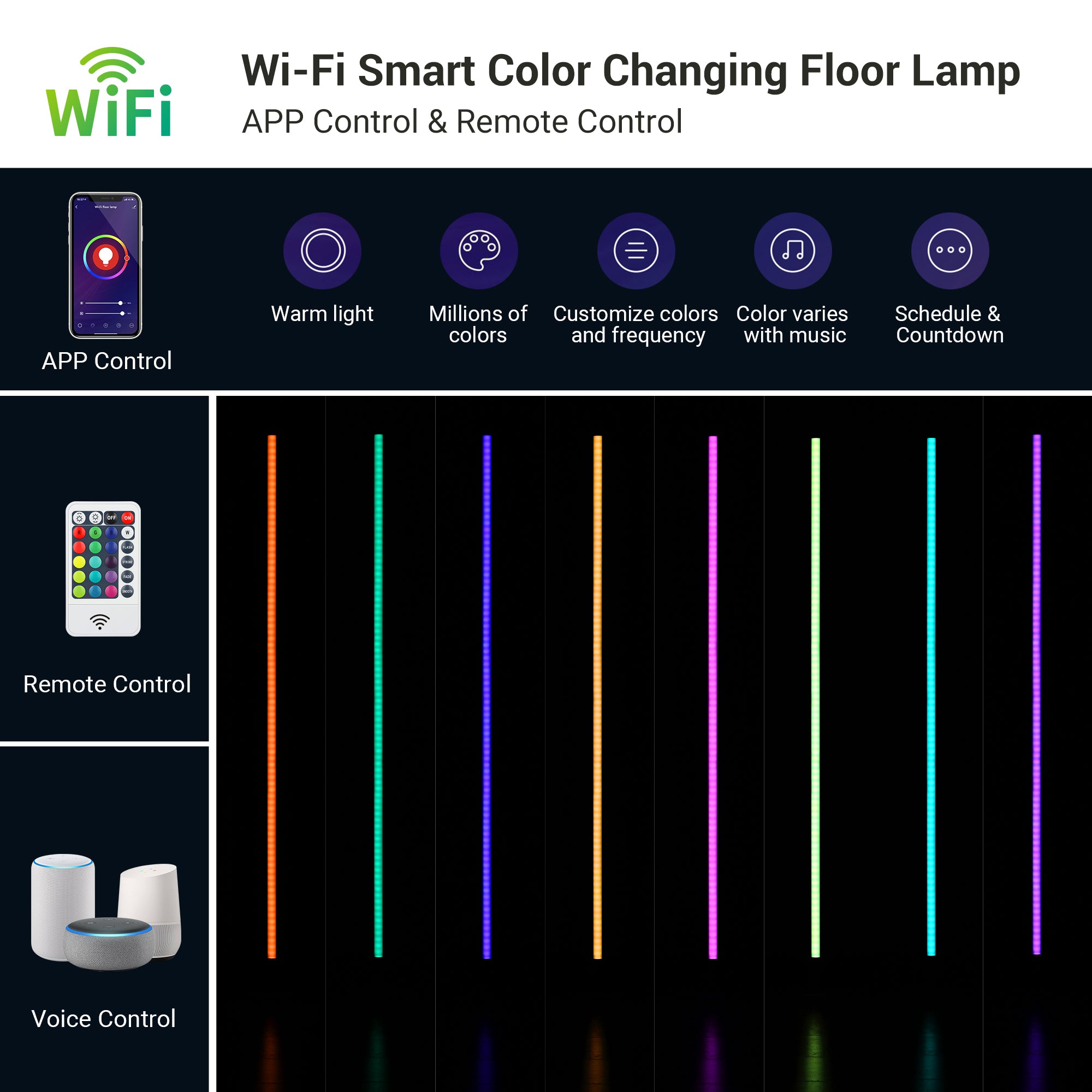 EDISHINE 57.5" Dimmable Smart WiFi Floor Lamp with App & Remote Control-HFLG02W