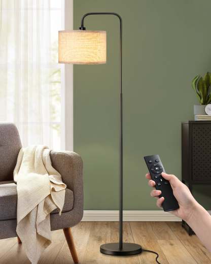 EDISHINE Modern Arc Floor Lamp with Remote for Living Room , 5CCT, Metal Dimmable Pole Lamp with Shade for Bedroom, Office, Bulb Included, Black-HFLEA5B