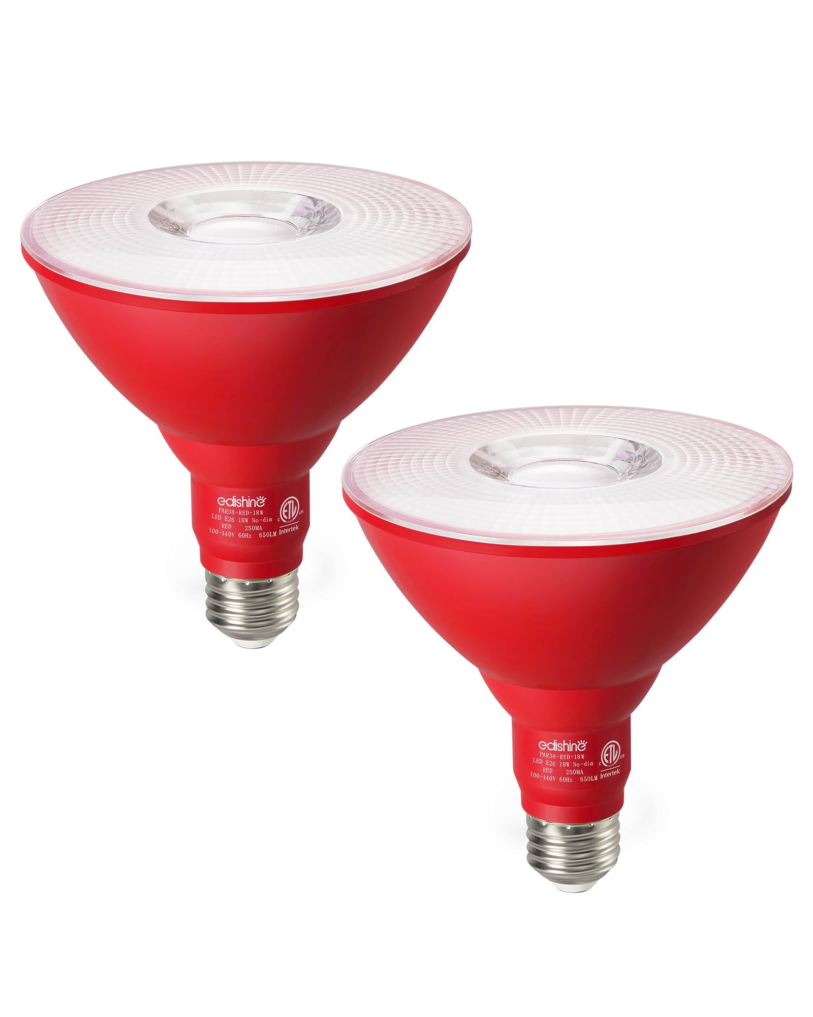 EDISHINE 18W Non-dimmable Red Flood Light Bulb (2 Pack)-HLBP38D-B2B