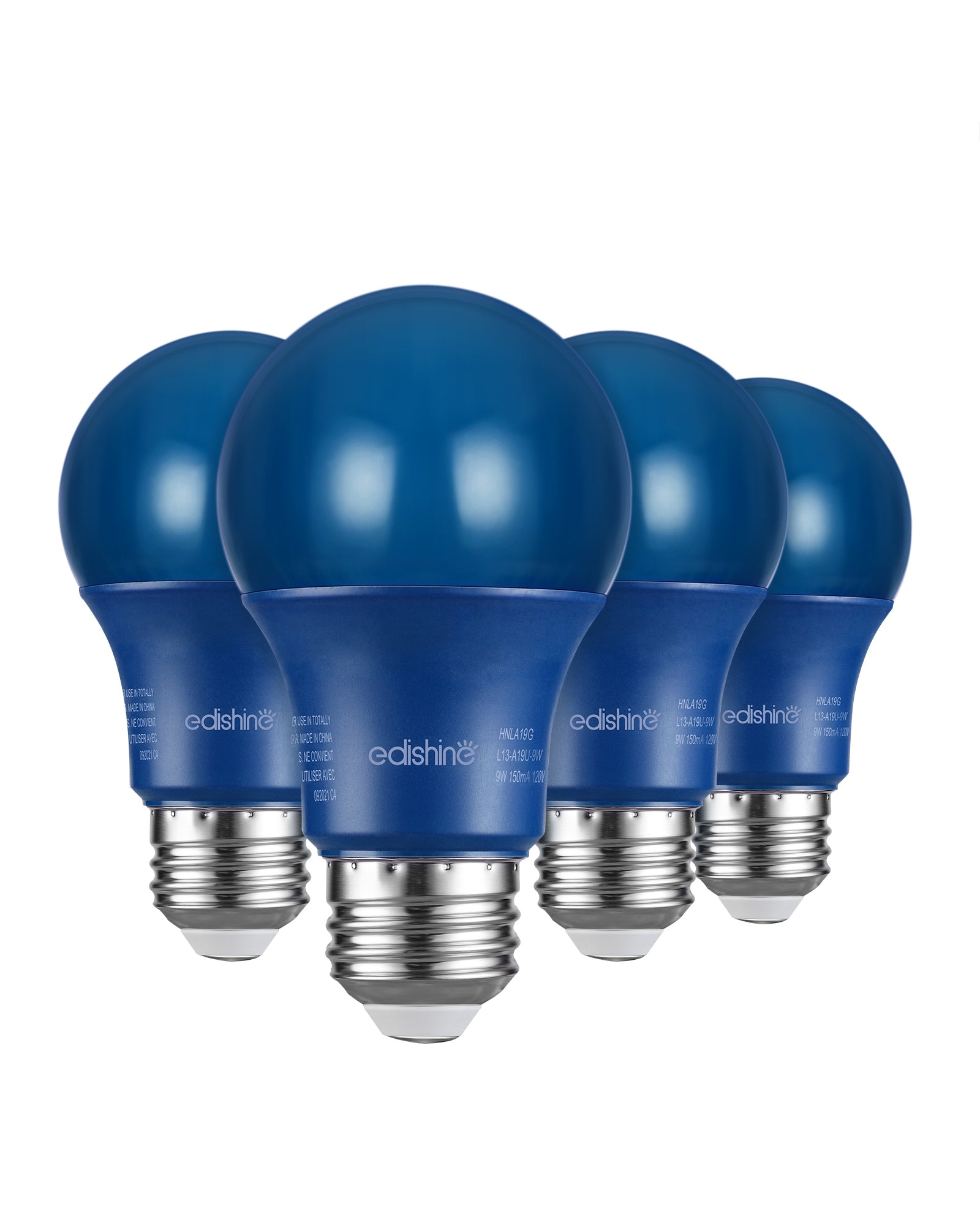 EDISHINE Non-Dimmable 9W A19 Blue Light Bulb (4 Pack)-HNLA19G1-B2B