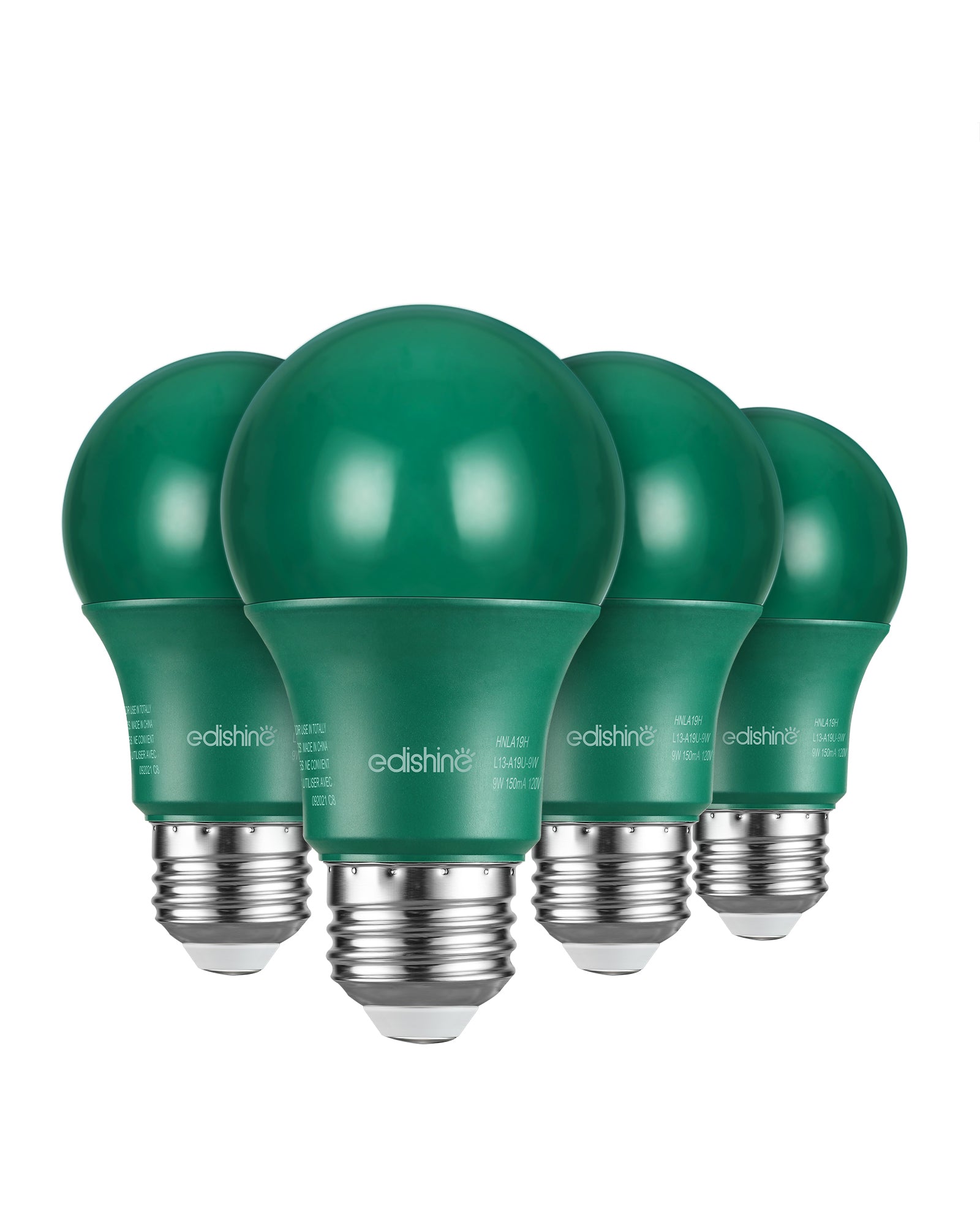 EDISHINE Non-Dimmable 9W A19 Green Light Bulb (4 Pack)-HNLA19H1-B2B