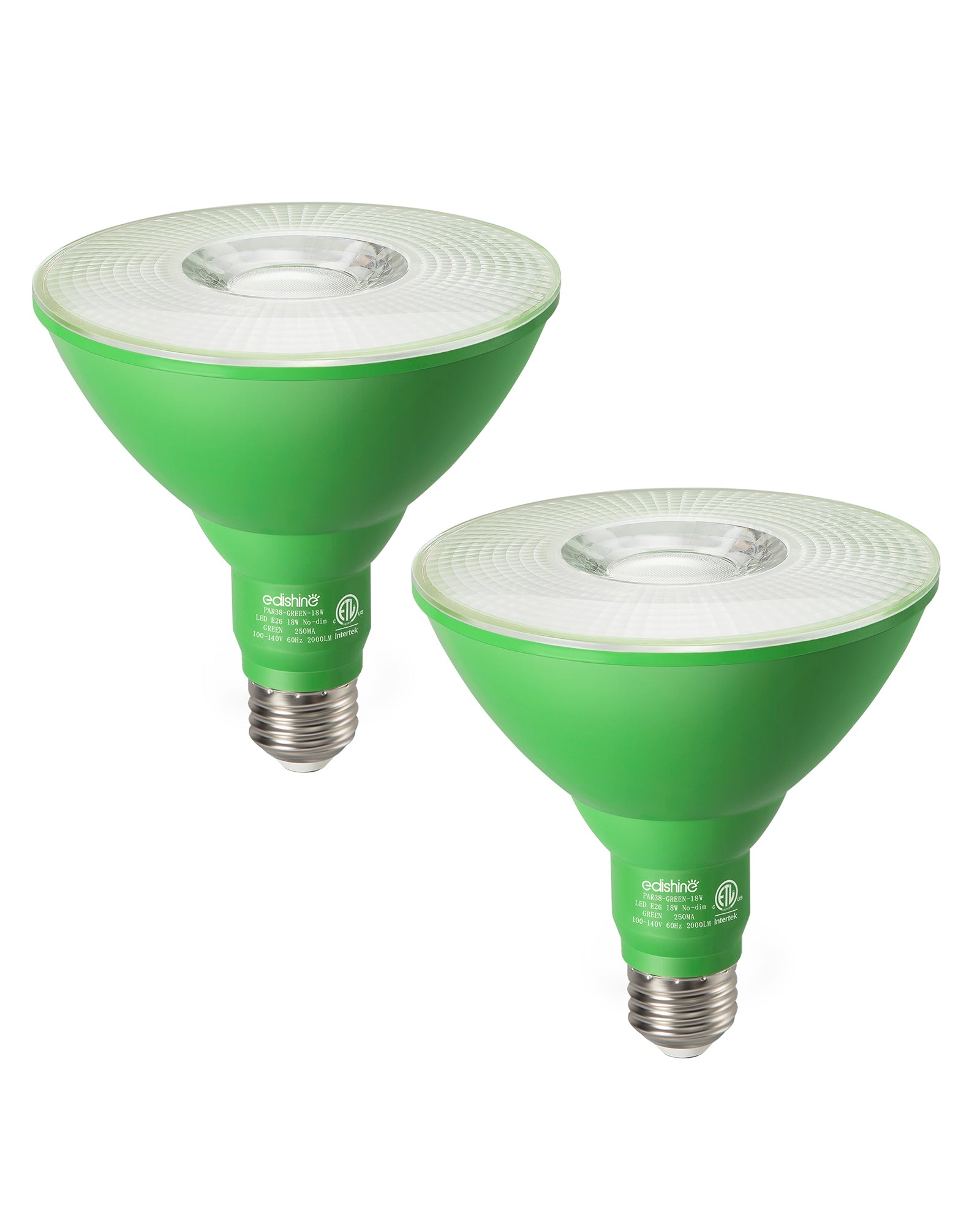EDISHINE 18W Dimmable Green Flood Light Bulbs (2 Pack)-HLBP38E