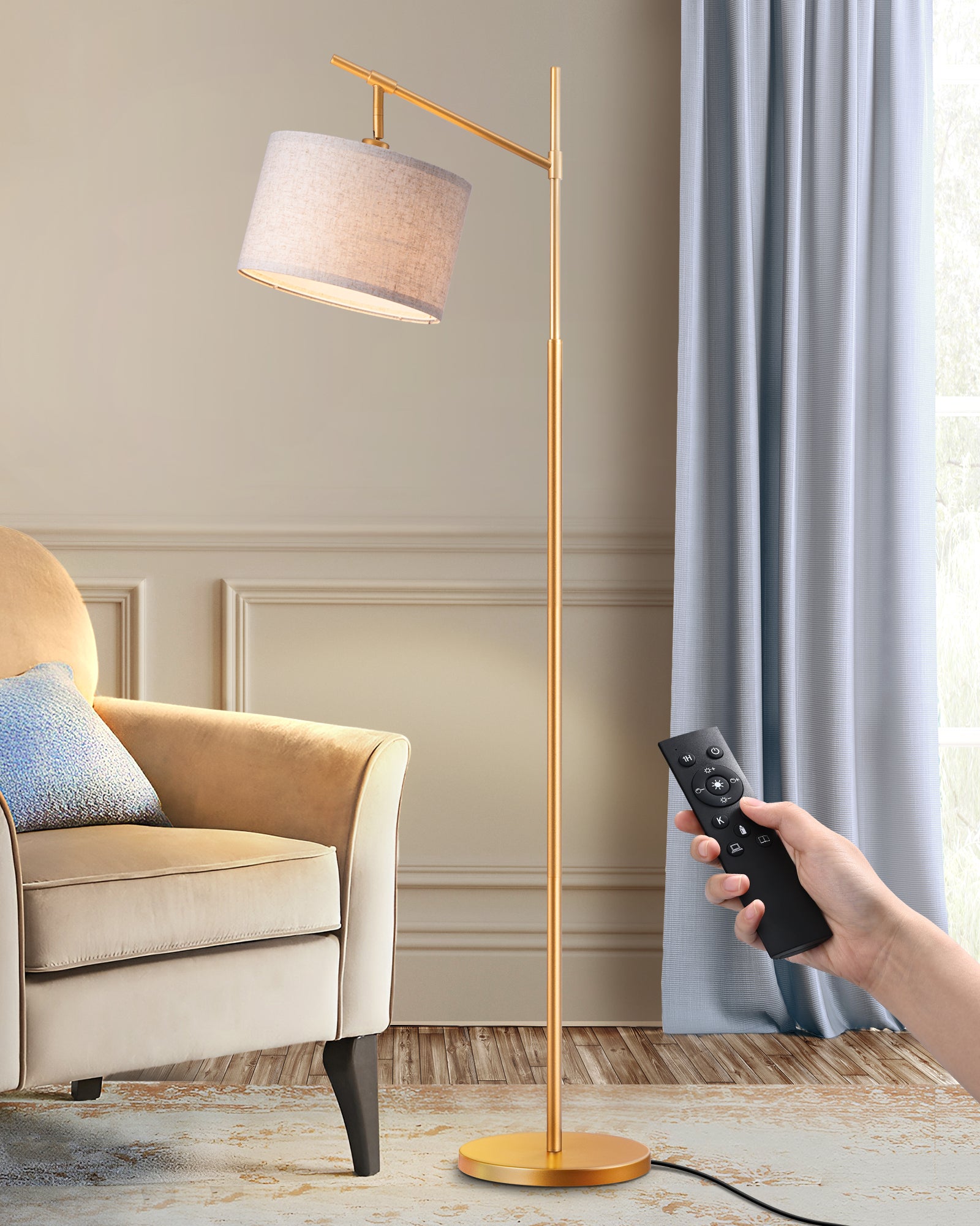 EDISHINE  63.8" Dimmable Gold Floor Lamp with Remote Control-HFLG54B-B2B