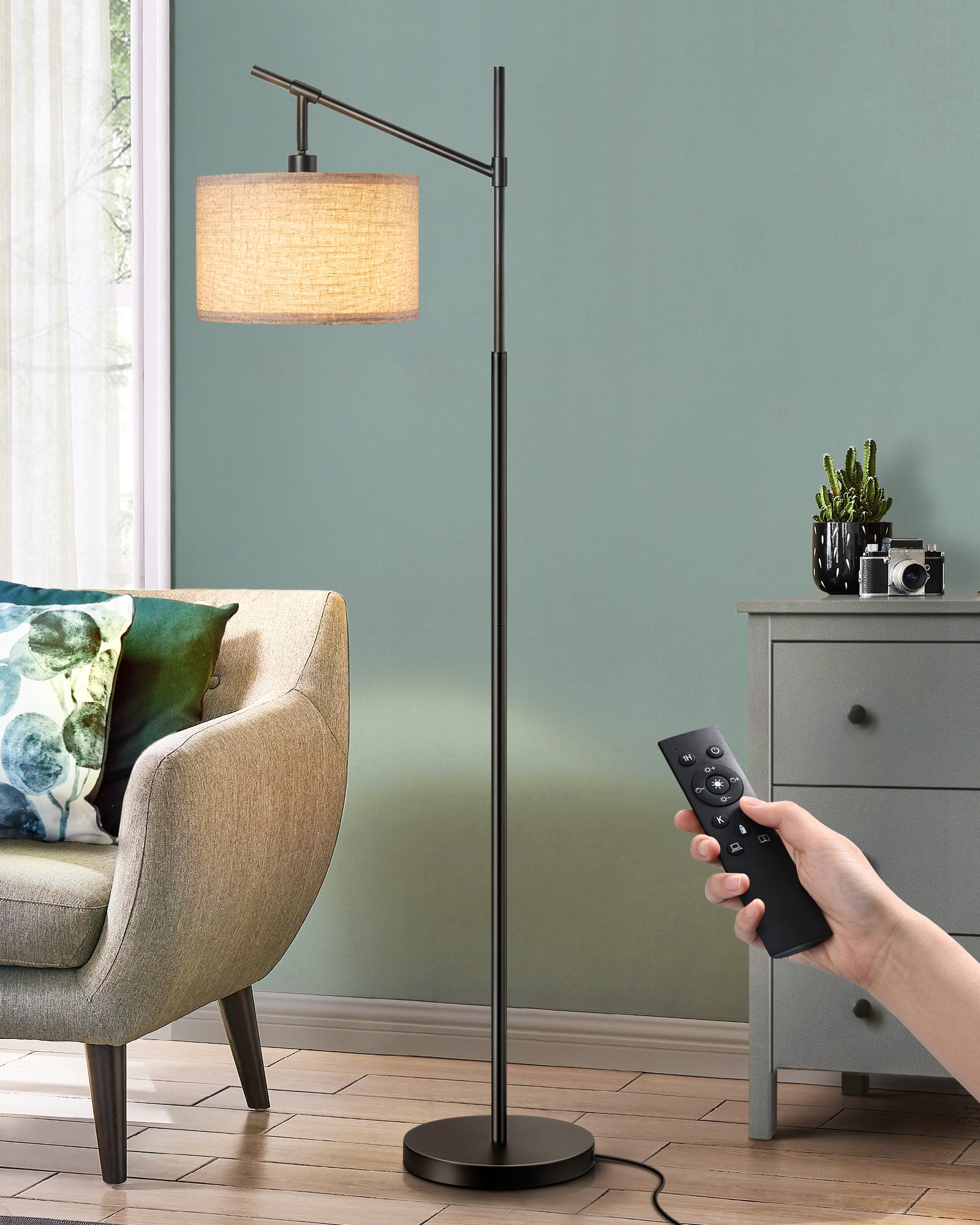 EDISHINE 63.8" Dimmable Black Floor Lamp with Remote Control-HFLK54B